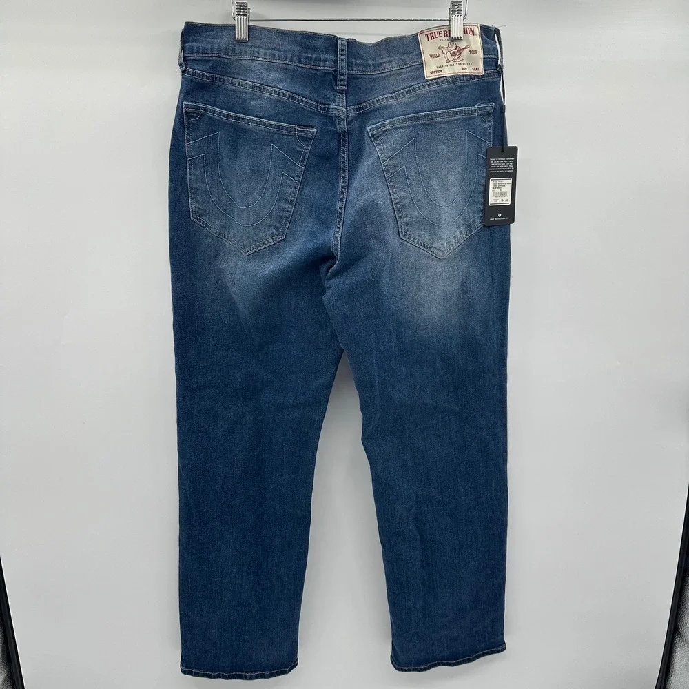 True Religion Bobby Applique Relaxed Baggy Jeans Medium Blaze Wash 33X32 NWT New